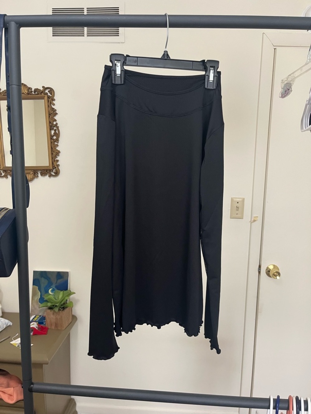 Gottex Black Maxi Skirt with Lettuce-Edge Hem